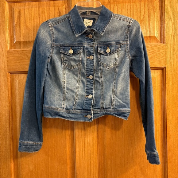 Wax Jean Blue Medium Wash Button Basic Denim Crop Jacket Stretch Women’s Size S - Picture 1 of 4